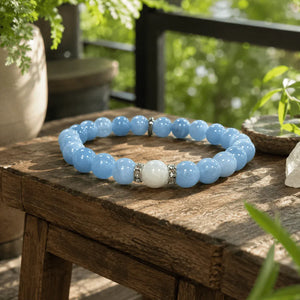 Blue & White Agate Spiritual Alignment Bracelet – Throat Chakra Healing Jewelry