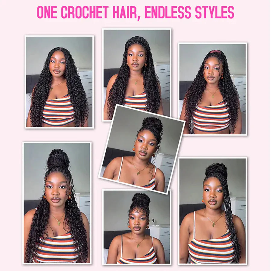 Bob Hairstyle Deep Wave Crochet Human Hair Bundles Boho Braid Hair Remy Pre-Separated Feather Invisible Crochet Hair Extensions