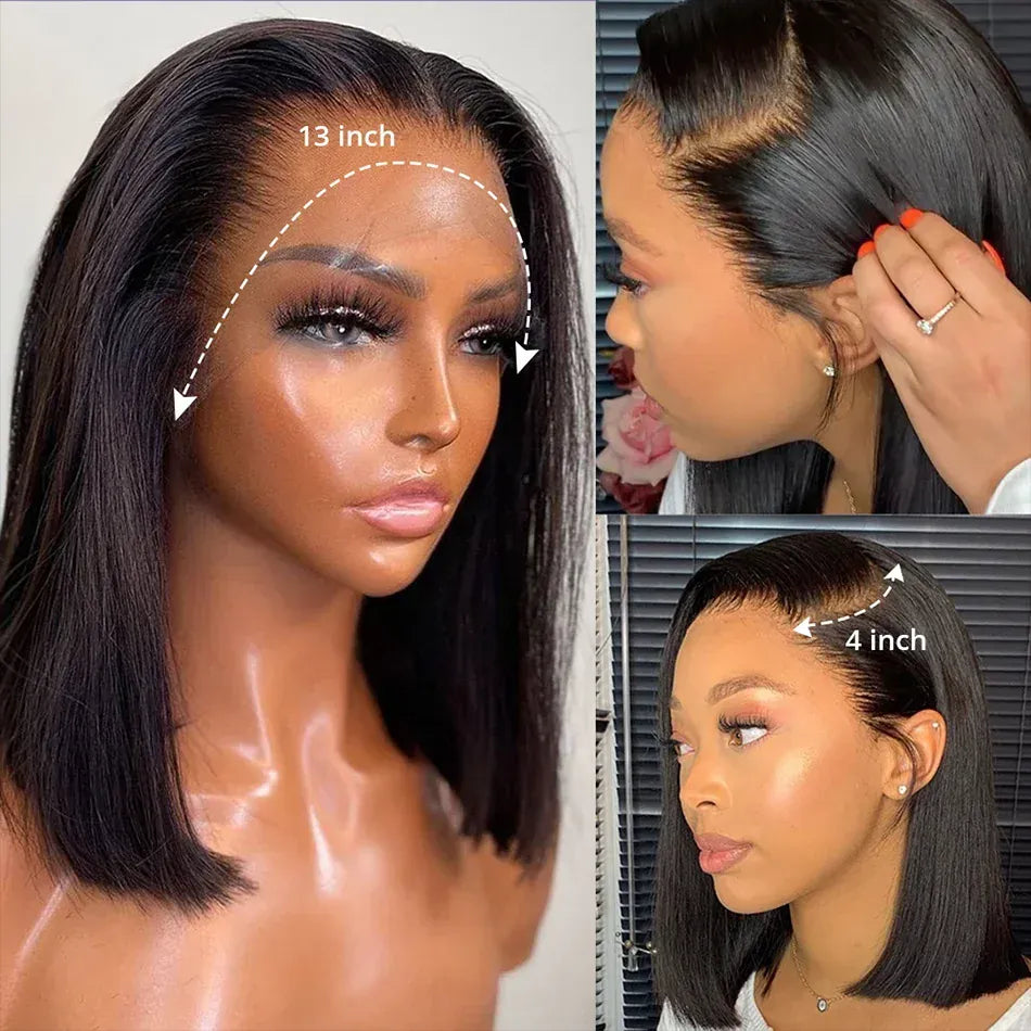 Bob Wig Human Hair 200% Density 13x4 HD Lace Frontal Short Straight Lace Front Bob Wigs For Black Women Human Hair Pre Plucked