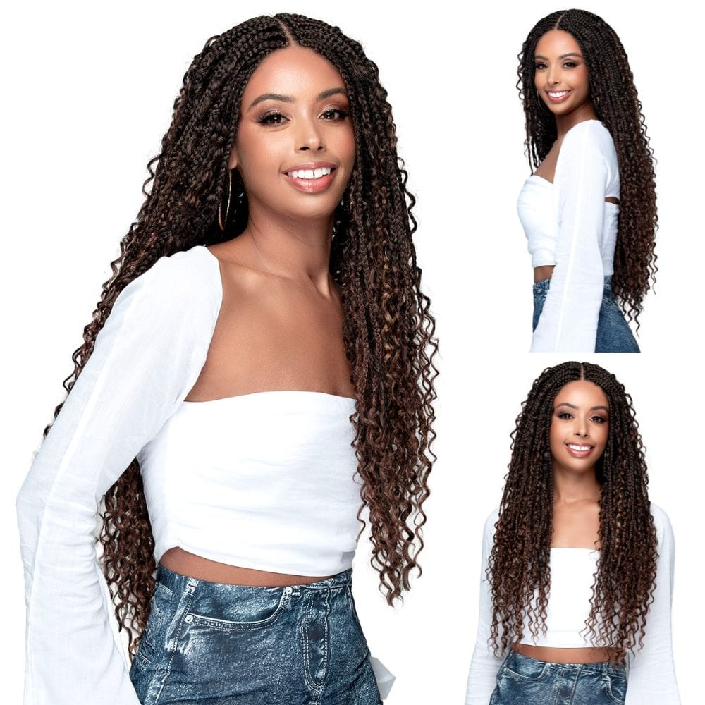 Box Braids with Curly Ends Boho 24 Full Double Lace Small Square Knotless  Braided Wig