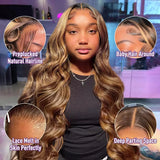 Body Wave 13x4 Hd Transparent Lace Front Wig Colored Highlight Human Hair Wigs For Women Brazilian 4/27 Blonde Pre Plucked Wigs