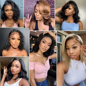 Body Wave Bob Human Hair HD Lace Front Wig 13x4, Glueless Wear and Go, Pre-Plucked with Baby Hair