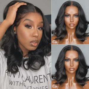 Body Wave Bob Human Hair HD Lace Front Wig 13x4, Glueless Wear and Go, Pre-Plucked with Baby Hair