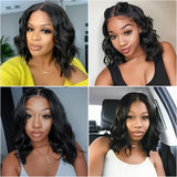 (Amberly) Body Wave Bob Human Hair HD Lace Front Wig 13x4, Glueless Wear and Go, Pre-Plucked with Baby Hair