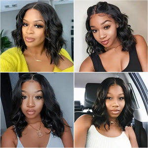 Body Wave Bob Human Hair HD Lace Front Wig 13x4, Glueless Wear and Go, Pre-Plucked with Baby Hair