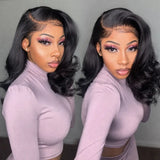 (Amberly) Body Wave Bob Human Hair HD Lace Front Wig 13x4, Glueless Wear and Go, Pre-Plucked with Baby Hair