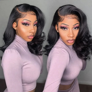 Body Wave Bob Human Hair HD Lace Front Wig 13x4, Glueless Wear and Go, Pre-Plucked with Baby Hair