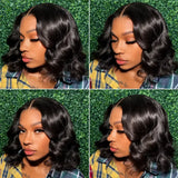 (Amberly) Body Wave Bob Human Hair HD Lace Front Wig 13x4, Glueless Wear and Go, Pre-Plucked with Baby Hair