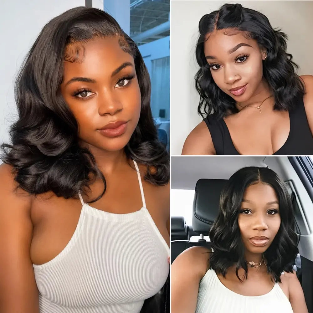 Body Wave Bob Human Hair HD Lace Front Wig 13x4, Glueless Wear and Go, Pre-Plucked with Baby Hair