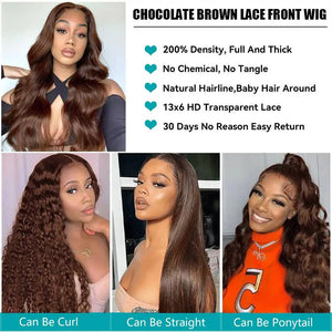 Body Wave Chocolate Brown Lace Front Wigs Human Hair 13x4 13x6 HD Lace Frontal Wig For Women Peruvian Lace Wigs Natural Hairline
