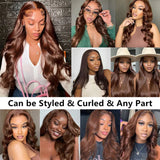 Body Wave Chocolate Brown Lace Front Wigs Human Hair Pre Plucked Brazilian Brown Virgin Hair Glueless HD Frontal Wig For Women