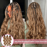 Body Wave Feather Crochet Human Hair Extensions Miracle Knots Honey Blonde Pre Separated Knotless Invisible Crochet Braids Human Braiding Hair Lightweight Comfortable Reusable Boho Hairstyle For Women