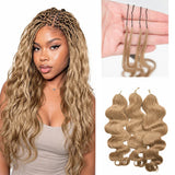 Body Wave Feather Crochet Human Hair Extensions Miracle Knots Honey Blonde Pre Separated Knotless Invisible Crochet Braids Human Braiding Hair Lightweight Comfortable Reusable Boho Hairstyle For Women