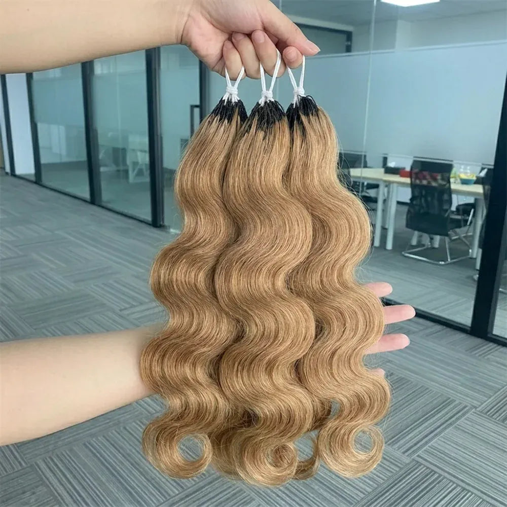 Body Wave Feather Crochet Human Hair Extensions Miracle Knots Honey Blonde Pre Separated Knotless Invisible Crochet Braids Human Braiding Hair Lightweight Comfortable Reusable Boho Hairstyle For Women