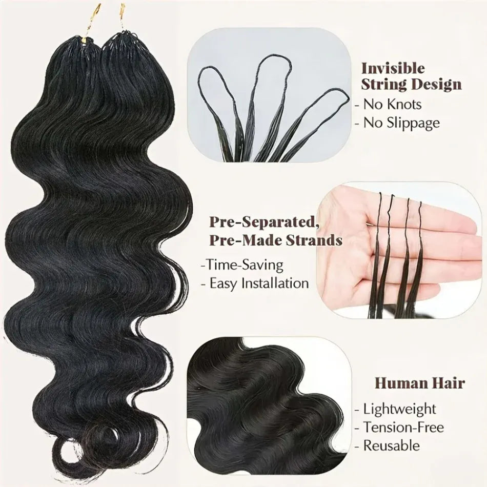 Body Wave Feather Crochet Human Hair For Miracle Knots Boho Braids For Women 18 Inch Pre Looped Reusable Lightweight Pre Separated Invisible Strings