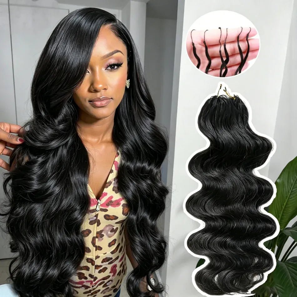 Body Wave Feather Crochet Human Hair For Miracle Knots Boho Braids For Women 18 Inch Pre Looped Reusable Lightweight Pre Separated Invisible Strings