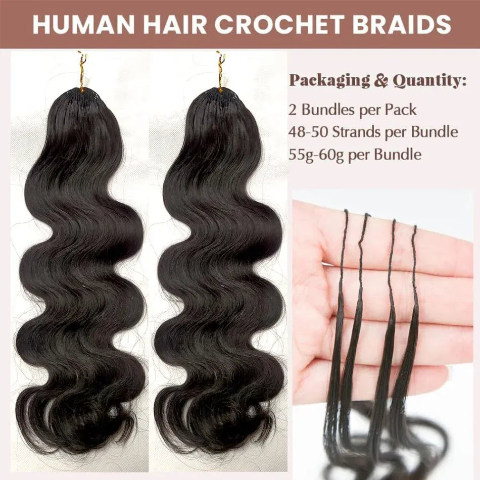 Body Wave Feather Crochet Human Hair For Miracle Knots Boho Braids For Women 18 Inch Pre Looped Reusable Lightweight Pre Separated Invisible Strings