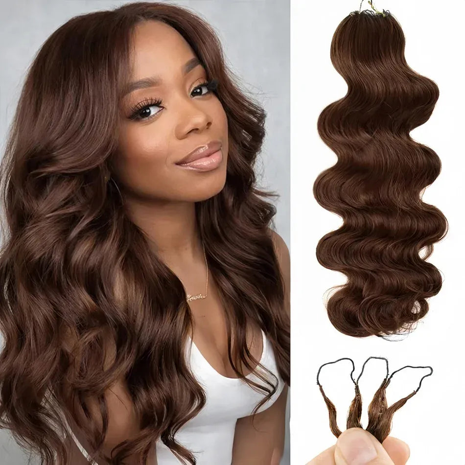 Body Wave Feather Crochet Human Hair For Miracle Knots Boho Braids For Women 18 Inch Pre Looped Reusable Lightweight Pre Separated Invisible Strings