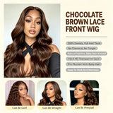 Body Wave Human Hair Wig For Women 13x4 HD Lace Front Human Hair Wigs Pre Plucked Baby Hair 200 Density #4 Chocolate Brown Wig
