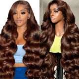 Body Wave Human Hair Wig For Women 13x4 HD Lace Front Human Hair Wigs Pre Plucked Baby Hair 200 Density #4 Chocolate Brown Wig
