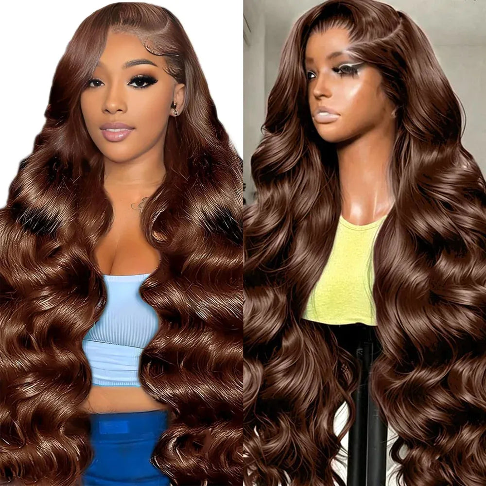 Body Wave Human Hair Wig For Women 13x4 HD Lace Front Human Hair Wigs Pre Plucked Baby Hair 200 Density #4 Chocolate Brown Wig