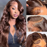 Body Wave Human Hair Wig For Women 13x4 HD Lace Front Human Hair Wigs Pre Plucked Baby Hair 200 Density #4 Chocolate Brown Wig