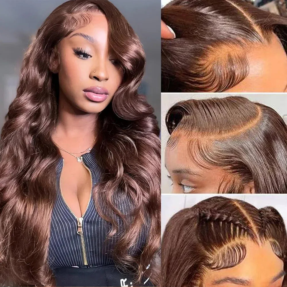 Body Wave Human Hair Wig For Women 13x4 HD Lace Front Human Hair Wigs Pre Plucked Baby Hair 200 Density #4 Chocolate Brown Wig