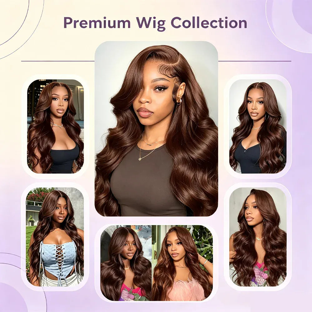 Body Wave Human Hair Wig For Women 13x4 HD Lace Front Human Hair Wigs Pre Plucked Baby Hair 200 Density #4 Chocolate Brown Wig