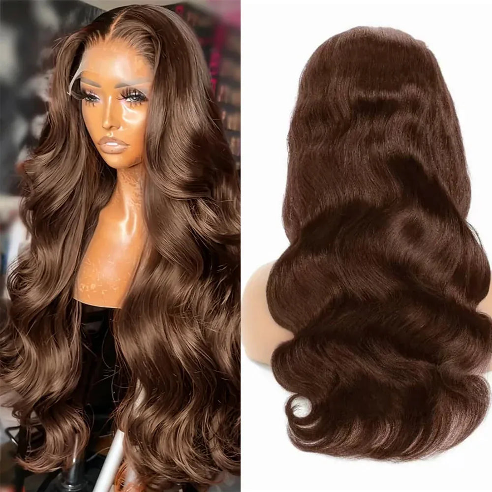 Body Wave Human Hair Wig For Women 13x4 HD Lace Front Human Hair Wigs Pre Plucked Baby Hair 200 Density #4 Chocolate Brown Wig