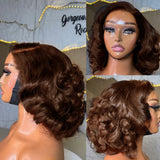 Body Wave Short Bob Wig 250% Density Chocolate Brown 13x4 Lace Front Wig 100% Human Hair Lace Wigs Loose Wave Bob Wigs For Women