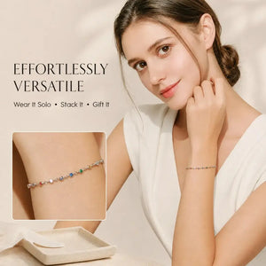 Bohemian Rainbow CZ Charm Chain Bracelet in 925 Sterling Silver for Women