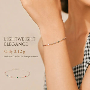 Bohemian Rainbow CZ Charm Chain Bracelet in 925 Sterling Silver for Women