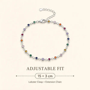 Bohemian Rainbow CZ Charm Chain Bracelet in 925 Sterling Silver for Women