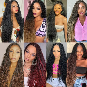 Boho Box Braids Crochet Hair, Curly Ends, Ombre Goddess Braids, Pre-Looped 14, 18, 24 Inches