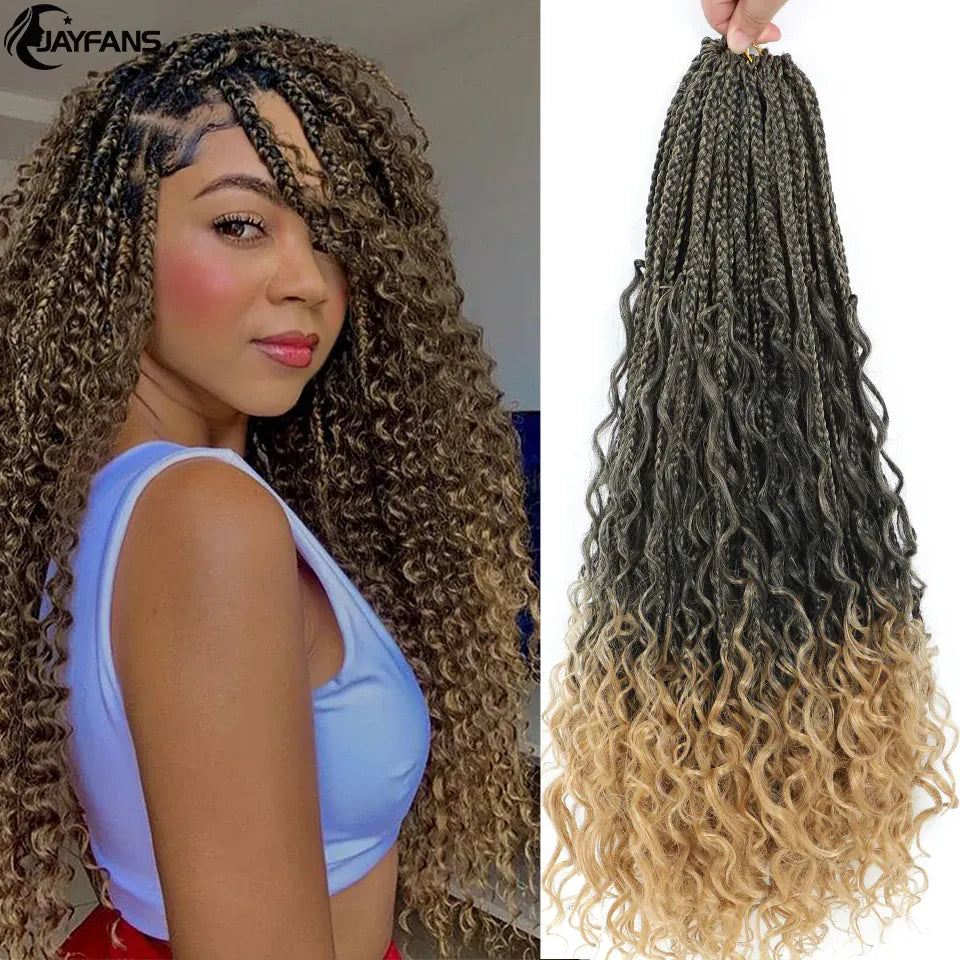 Boho Box Braids Crochet Synthetic Hair Goddess Crochet Box Braids With Curly Ends Bohomian Braids Crochet Hair For Black Women