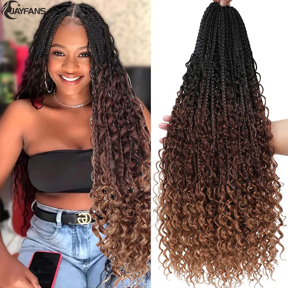 Boho Box Braids Crochet Synthetic Hair Goddess Crochet Box Braids With Curly Ends Bohomian Braids Crochet Hair For Black Women