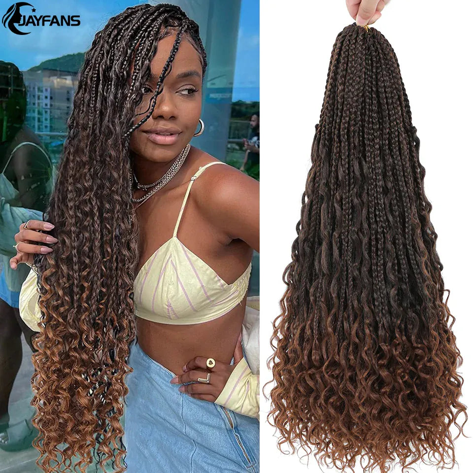 Boho Box Braids Crochet Synthetic Hair Goddess Crochet Box Braids With Curly Ends Bohomian Braids Crochet Hair For Black Women