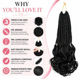 Boho French Curl Crochet Hair Three Strand Goddess Braids Pre Looped Synthetic Extensions Curly Ends Boho Protective Black Women