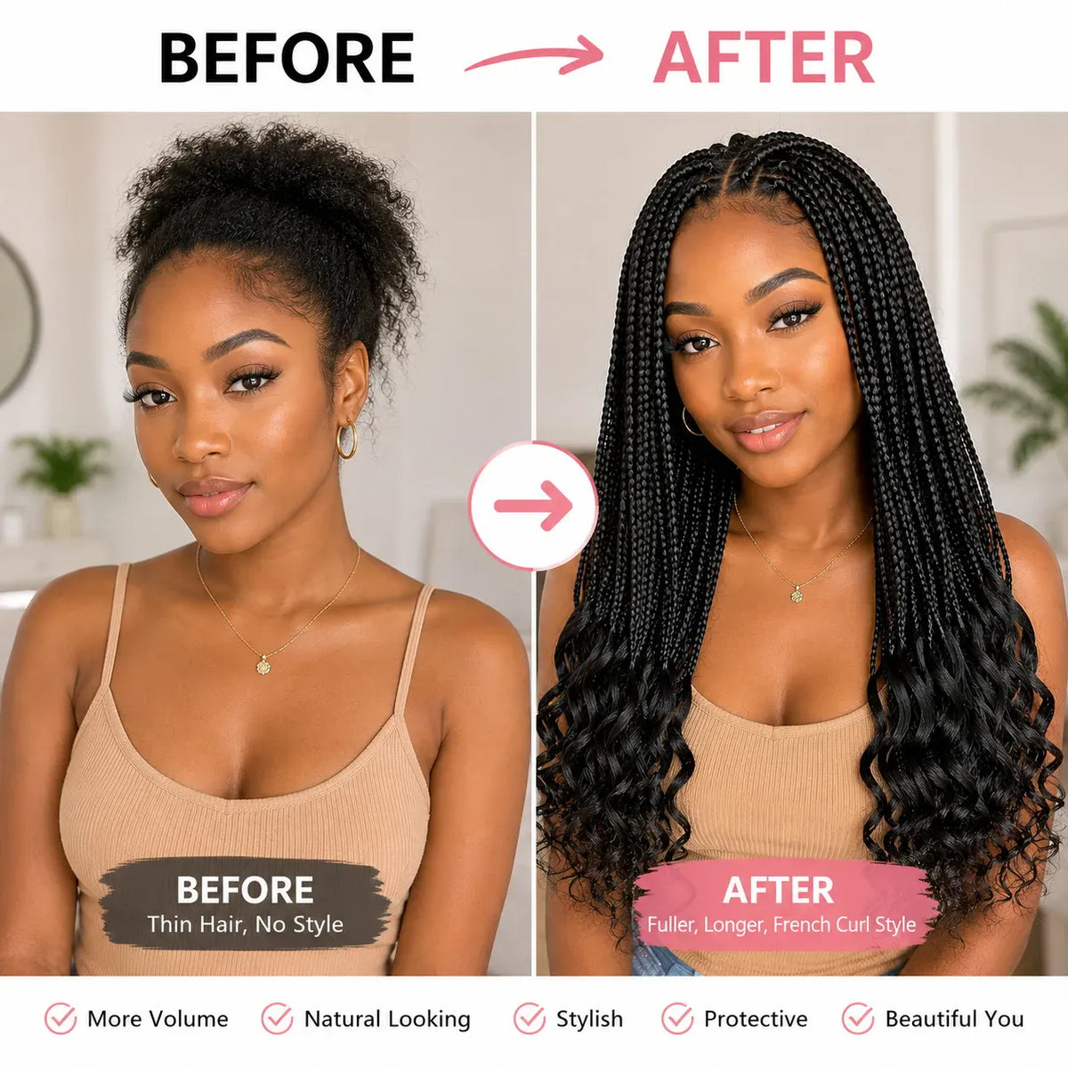 Boho French Curl Crochet Hair Three Strand Goddess Braids Pre Looped Synthetic Extensions Curly Ends Boho Protective Black Women