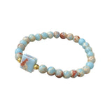 Boho Natural Shoushan Stone Beaded Bracelet Women Square Flat Stone Charm Elastic Wristband Fashion Holiday Party Jewelry Gift