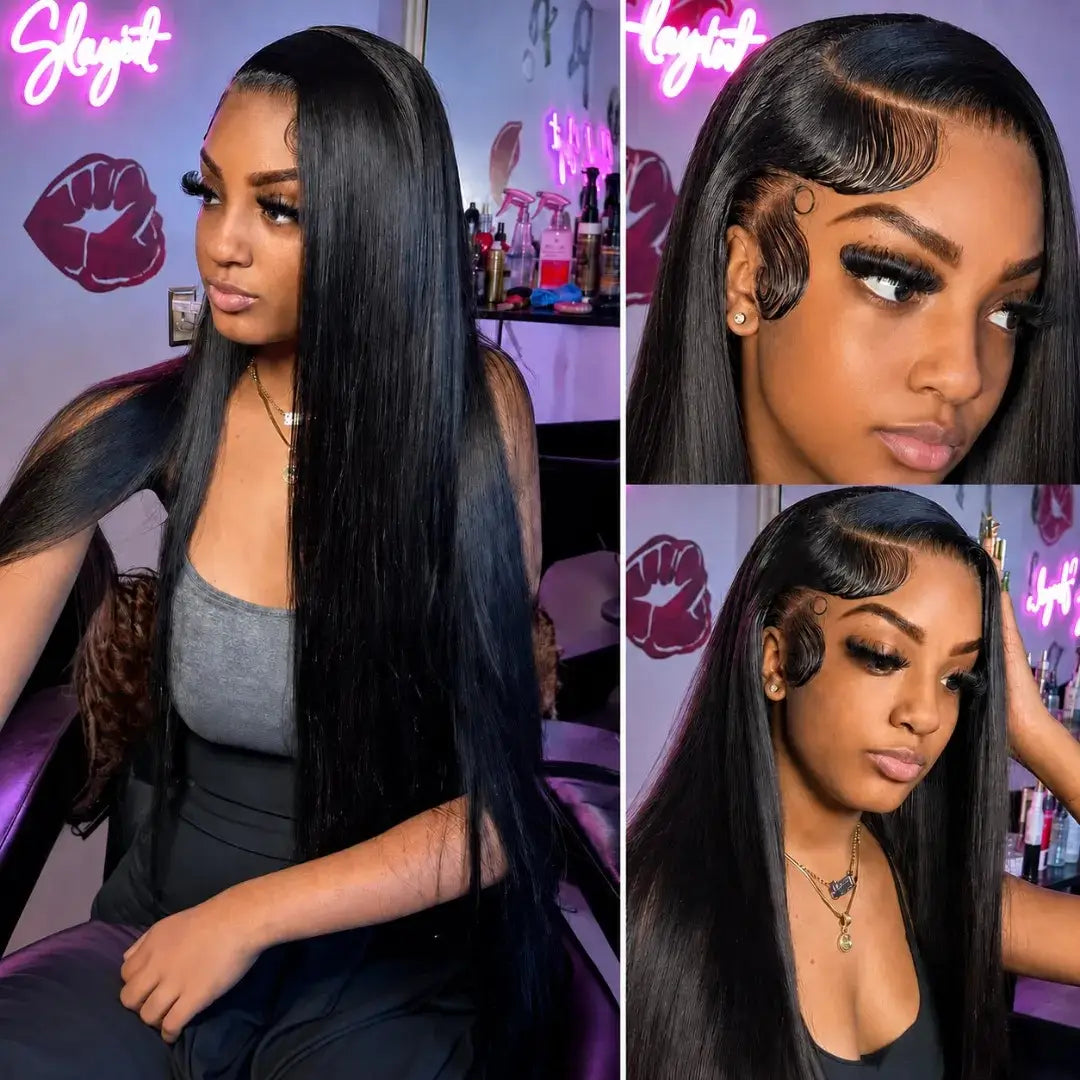 (Bout Chen) Bone Straight Human Hair HD Lace Front Wig 13x4 or 13x6, 40 Inch, 180%-250% Density, Pre-Plucked