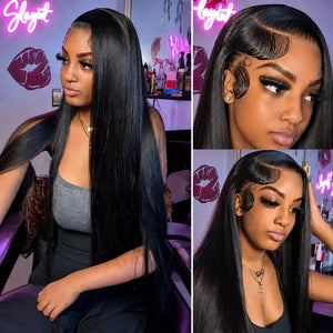 (Bout Chen) Bone Straight Human Hair HD Lace Front Wig 13x4 or 13x6, 40 Inch, 180%-250% Density, Pre-Plucked