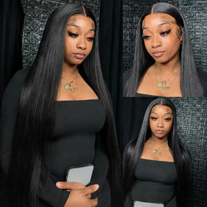 (Bout Chen) Bone Straight Human Hair HD Lace Front Wig 13x4 or 13x6, 40 Inch, 180%-250% Density, Pre-Plucked