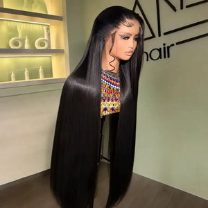 (Bout Chen) Bone Straight Human Hair HD Lace Front Wig 13x4 or 13x6, 40 Inch, 180%-250% Density, Pre-Plucked