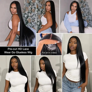 (Bout Chen) Bone Straight Human Hair HD Lace Front Wig 13x4 or 13x6, 40 Inch, 180%-250% Density, Pre-Plucked