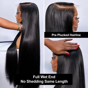 (Bout Chen) Bone Straight Human Hair HD Lace Front Wig 13x4 or 13x6, 40 Inch, 180%-250% Density, Pre-Plucked