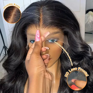 Brazilian Body Wave Human Hair Lace Front Wig 13x6 HD Transparent Lace Pre-Plucked & Pre-Bleached 180-220% Density 16-40 Inch