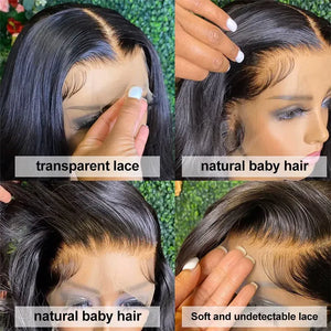 Brazilian Body Wave Human Hair Lace Front Wig 13x6 HD Transparent Lace Pre-Plucked & Pre-Bleached 180-220% Density 16-40 Inch