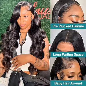 Brazilian Body Wave Human Hair Lace Front Wig 13x6 HD Transparent Lace Pre-Plucked & Pre-Bleached 180-220% Density 16-40 Inch