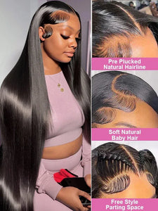Brazilian Bone Straight Human Hair Wig – 5x5 HD Transparent Lace Front, 200% Density, 40-46 Inch